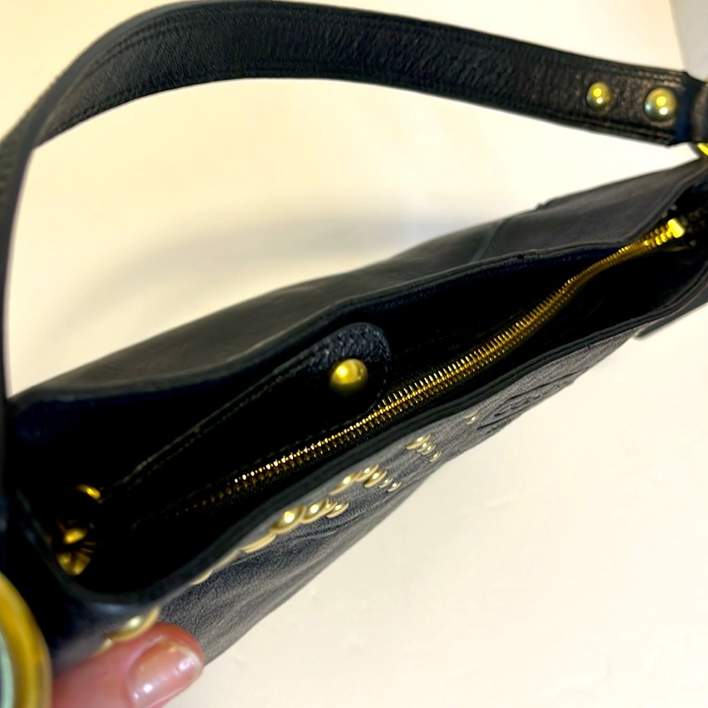 Coach Zoe Leather Gold Studded Shoulder Bag: S-M - Picture 9 of 12